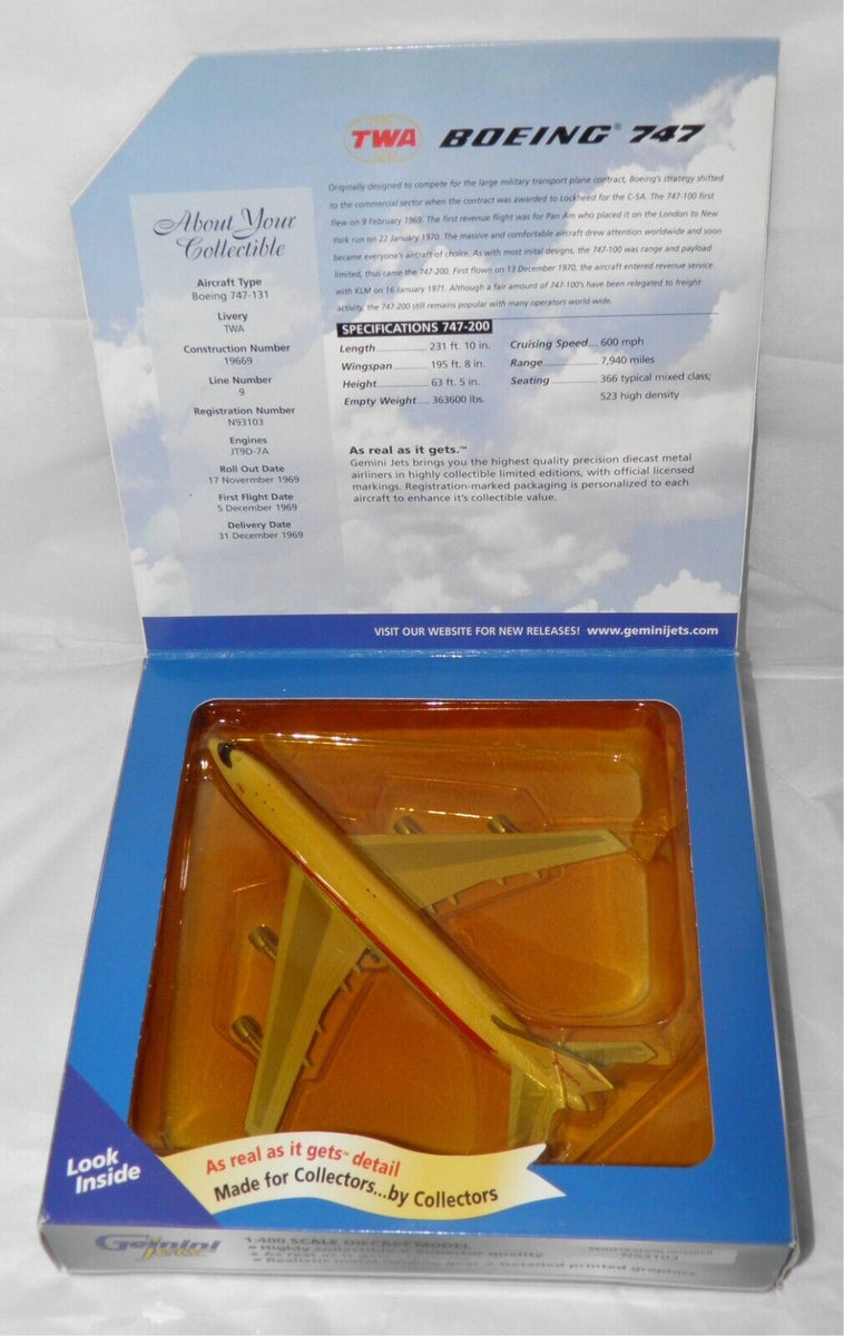 Trans World Airlines (TWA) Boeing 747-131 N93103 Gemini Jets 1:400
