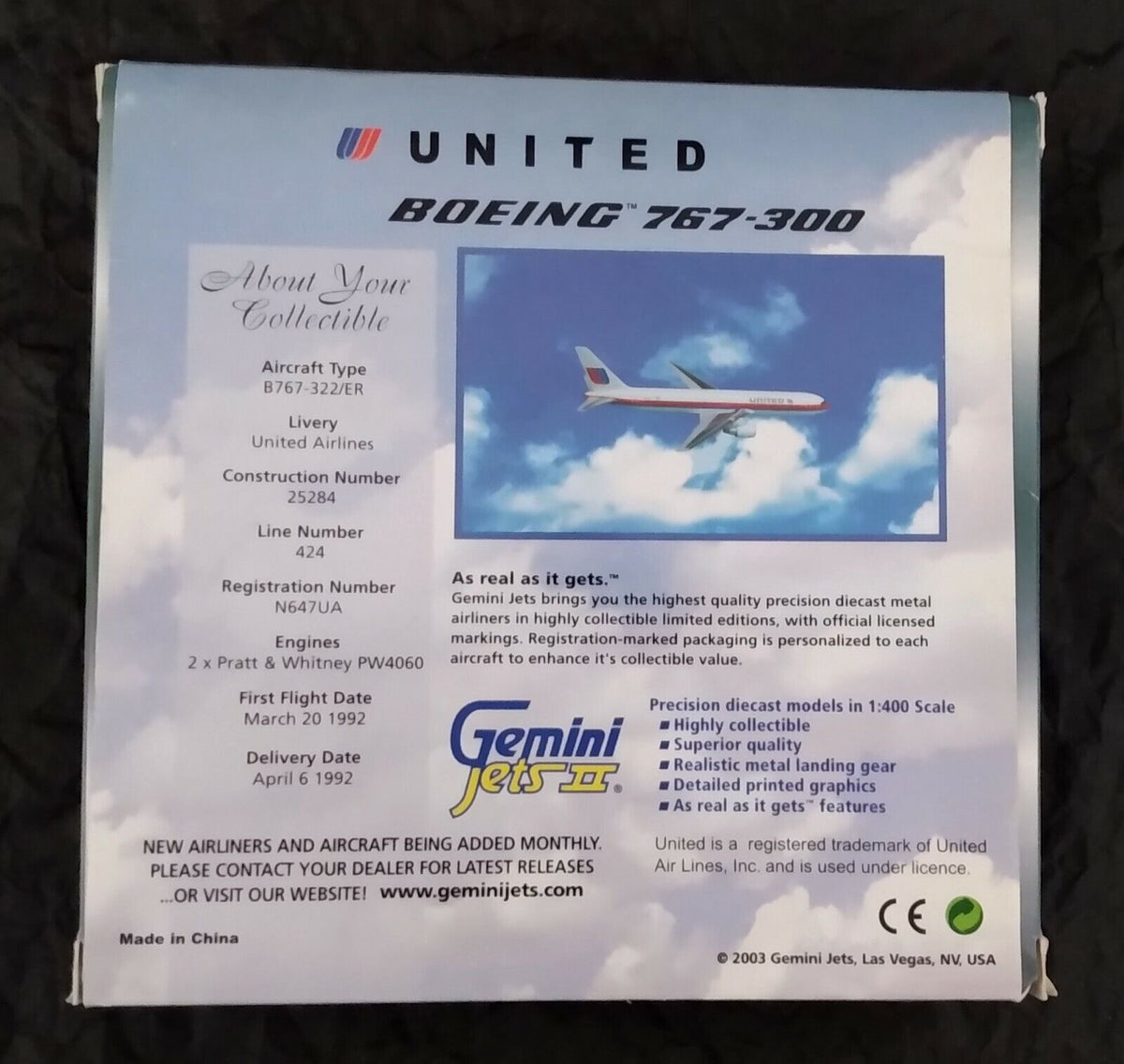 United Airlines 767-300ER Saul Bass Livery N647UA Gemini 1