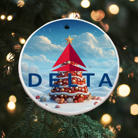 Delta Airlines Christmas Tree Round Ceramic Ornaments