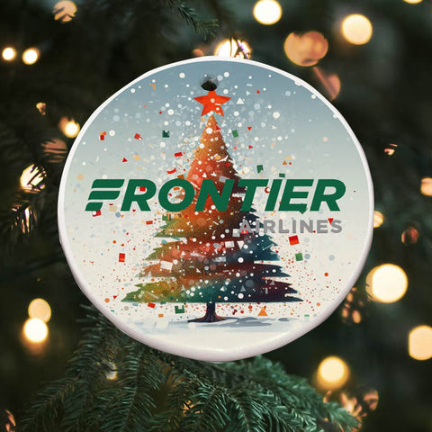 Frontier Airlines Christmas Trees Round Ceramic Ornaments