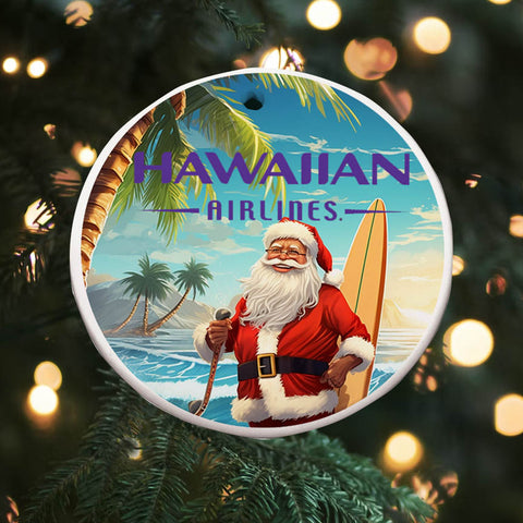Hawaiian Airlines Surfin' Santa Round Ceramic Ornaments