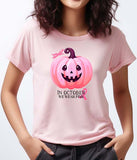 "In October We Wear Pink" w/ Pumpkin Breast Cancer Awareness Lightweight Unisex T-shirt