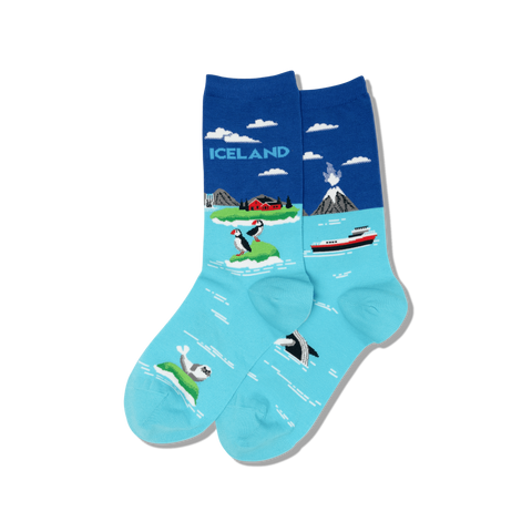 Iceland Women's Travel Themed Crew Socks