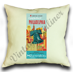 American Airlines 1950's Philadelphia AA Vacation Brochure Linen Pillow Case Cover