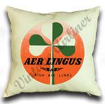 Aer Lingus Green Shamrock Linen Pillow Case Cover