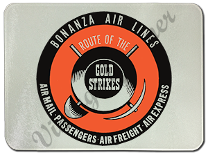 Bonanza Air Lines Vintage Round Bag Sticker Glass Cutting Board