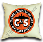 Chicago & Southern Air Lines Vintage Bag Sticker Linen Pillow Case Cover