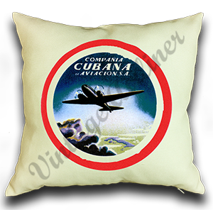 Cubana Airlines 1930's Vintage Bag Sticker Linen Pillow Case Cover