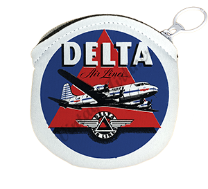 Delta Air Lines Vintage 1950's Dark Blue Bag Sticker Round Coin Purse