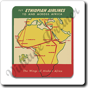 Ethiopian Airlines Vintage Bag Sticker Square Coaster