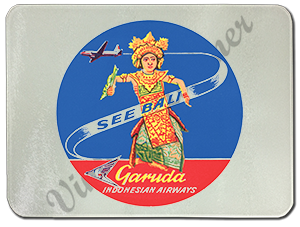 Garuda Indonesian Airlines Vintage Bag Sticker Glass Cutting Board