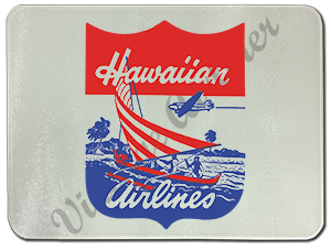 Hawaiian Airlines Vintage 1940's Bag Sticker Glass Cutting Board