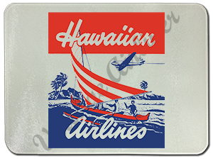 Hawaiian Airlines Vintage Bag Sticker Glass Cutting Board