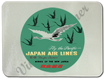 Japan Airlines Vintage 1960's Bag Sticker Glass Cutting Board