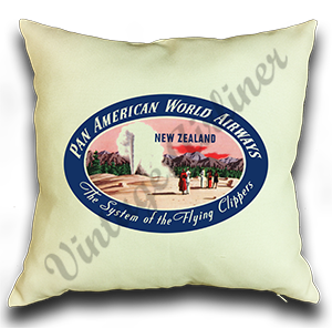 Pan American World Airways New Zealand Vintage Linen Pillow Case Cover