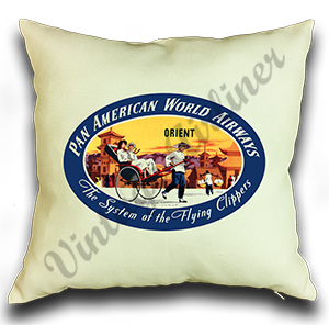 Pan American World Airways Orient Vintage Linen Pillow Case Cover