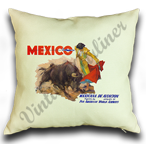 Pan American World Airways Mexico Vintage Linen Pillow Case Cover