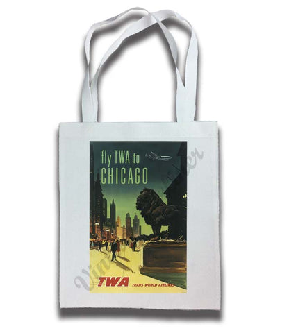 Fly TWA To Chicago Art Institute Lion Original Travel Poster Tote Bag