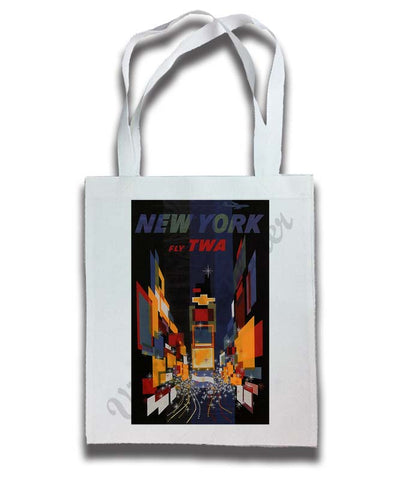 New York Fly TWA Broadway At Night Travel Poster Tote Bag