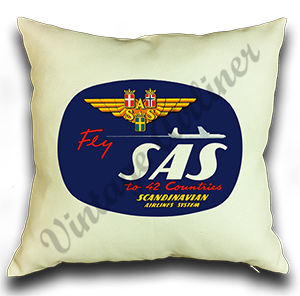 Scandinavian Airlines (SAS) 1950's Vintage Linen Pillow Case Cover