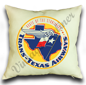 Trans Texas Airways Vintage Linen Pillow Case Cover