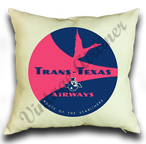 Trans Texas Airways 1960's Vintage Linen Pillow Case Cover