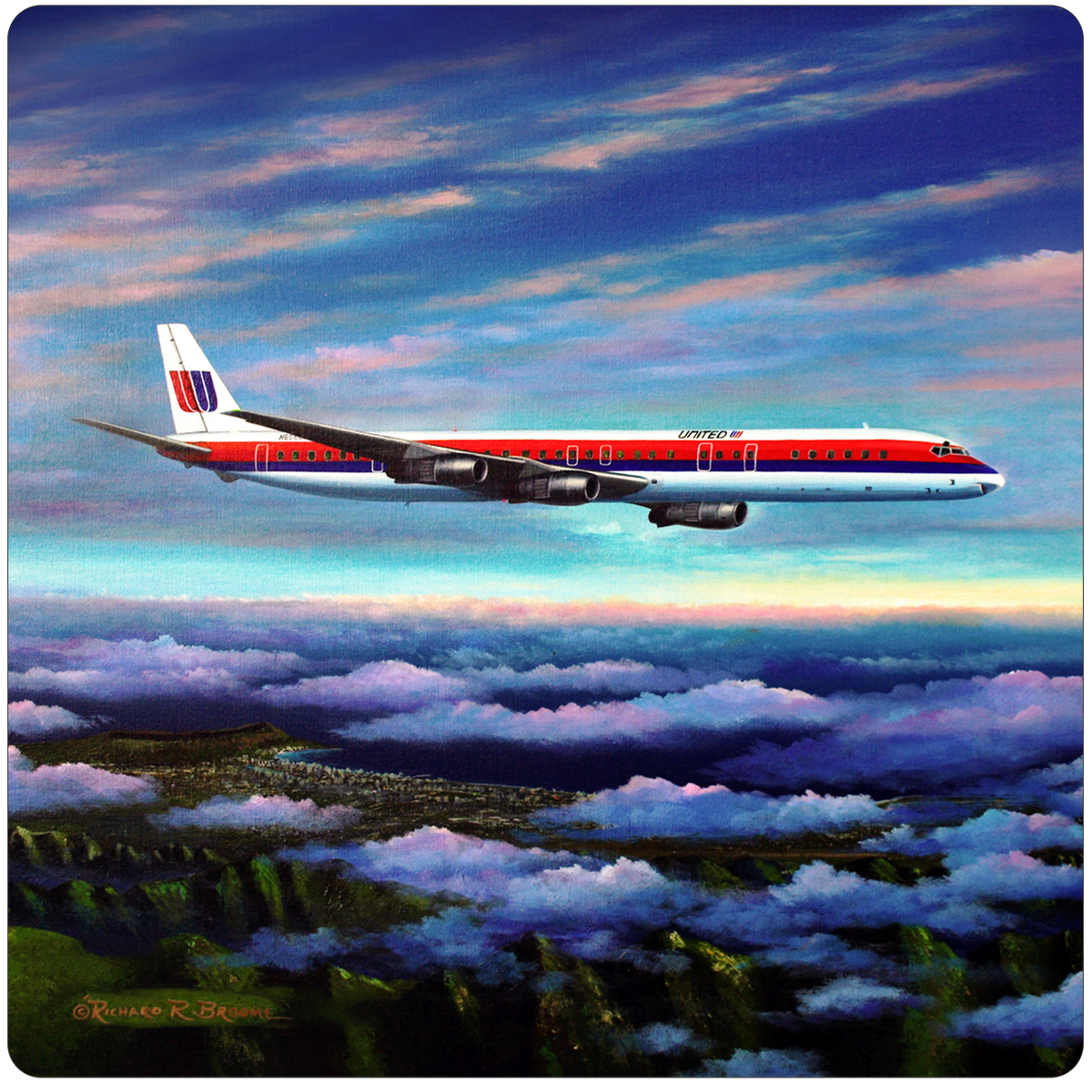 United Airlines DC8 Square Coaster by Rick Broome – Airline United Airlines DC8 Square Coaster by Rick Broome – Airline