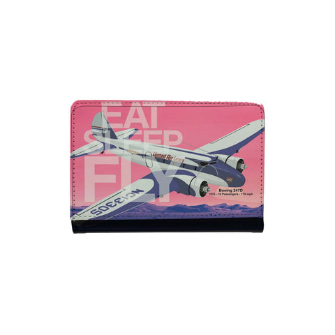 United Airlines East Sleep Fly Boeing 247D Passport Case