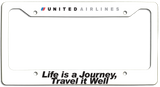 United Airlines - Life is a Journey, Travel it Well - License Plate Frame - Tulip Logo