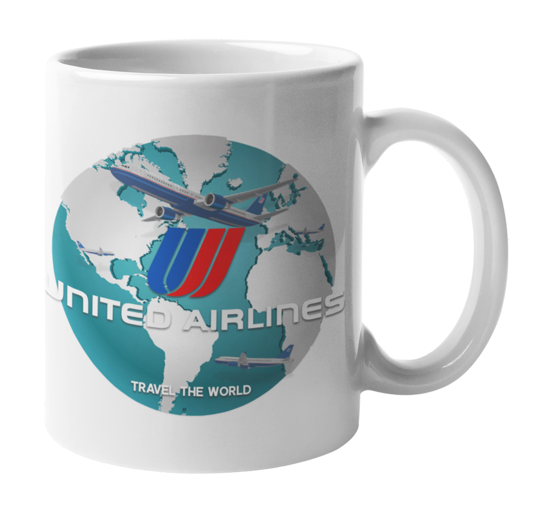 United Airlines Globe Coffee Mug Airline Employee Shop 0346