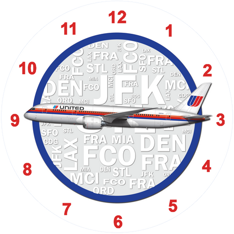 United Airlines 787 Tulip Livery Livery Wall Clock