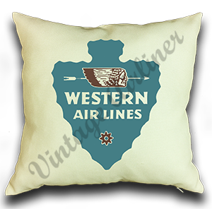 Western Airlines 1940's Vintage Bag Sticker Linen Pillow Case Cover