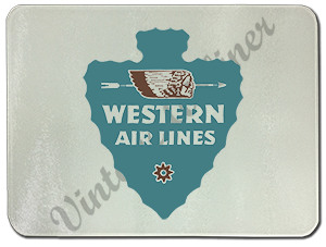 Western Airlines 1940's Vintage Bag Sticker Glass Cutting Board