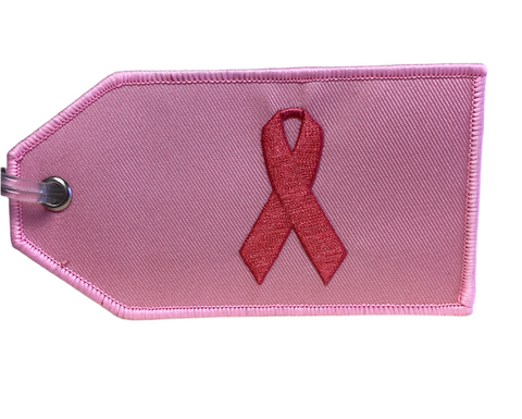 Embroidered Pink Ribbon on Bag Tag