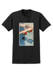 American Overseas Airlines USA T-Shirt - Vintage AOA Engines Poster - Black