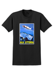 Ala Littoria Italy T-Shirt - Vintage Airplane Over Map Poster - Black