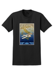 Italy Air Lines T-Shirt - Vintage Seaplane Map Poster - Black