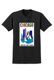 United Air Lines Chicago T-Shirt - Vintage Abstract Skyline Poster - Black