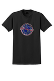 Braniff International T-Shirt - Vintage Silver Foil Globe Bag Sticker - Black