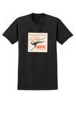 Qantas Airways T-Shirt - Vintage Round-the-World Jet Airline Sticker - Black