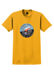 Qantas T-Shirt - Vintage QEA and BOAC Kangaroo Service Bag Sticker - Gold