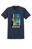 Fly TWA Boston T-Shirt - Vintage Weathervane Poster - Navy