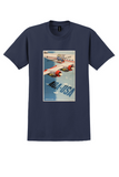 American Overseas Airlines USA T-Shirt - Vintage AOA Engines Poster - Navy