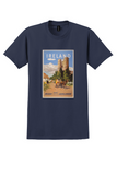 Irish International Airlines Ireland T-Shirt - Vintage Round Tower Poster - Navy