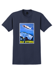 Ala Littoria Italy T-Shirt - Vintage Airplane Over Map Poster - Navy