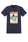 Braniff Brazil T-Shirt - Vintage Sugarloaf Beach Poster - Navy