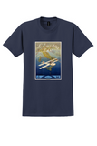 Italy Air Lines T-Shirt - Vintage Seaplane Map Poster - Navy