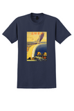 Shantung T-Shirt - Vintage Cranes in Flight Railway Poster - Navy