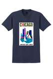 United Air Lines Chicago T-Shirt - Vintage Abstract Skyline Poster - Navy