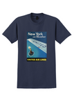United Air Lines New York T-Shirt - Vintage Liberty Torch Poster - Navy